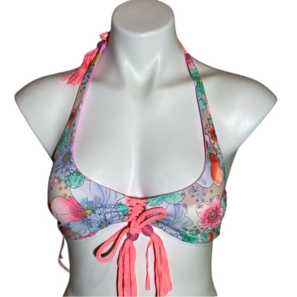 Victoria’s Secret Reversible Boho Bikini TOP floral and pink Top S New w/o tag - Picture 2 of 9